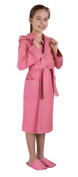 Халат детский вафельный с капюшоном Розовый 104-110
