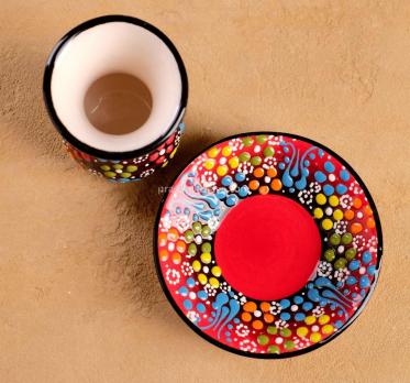 Чайная пара турецкая Рельеф красный 120 мл. керамика