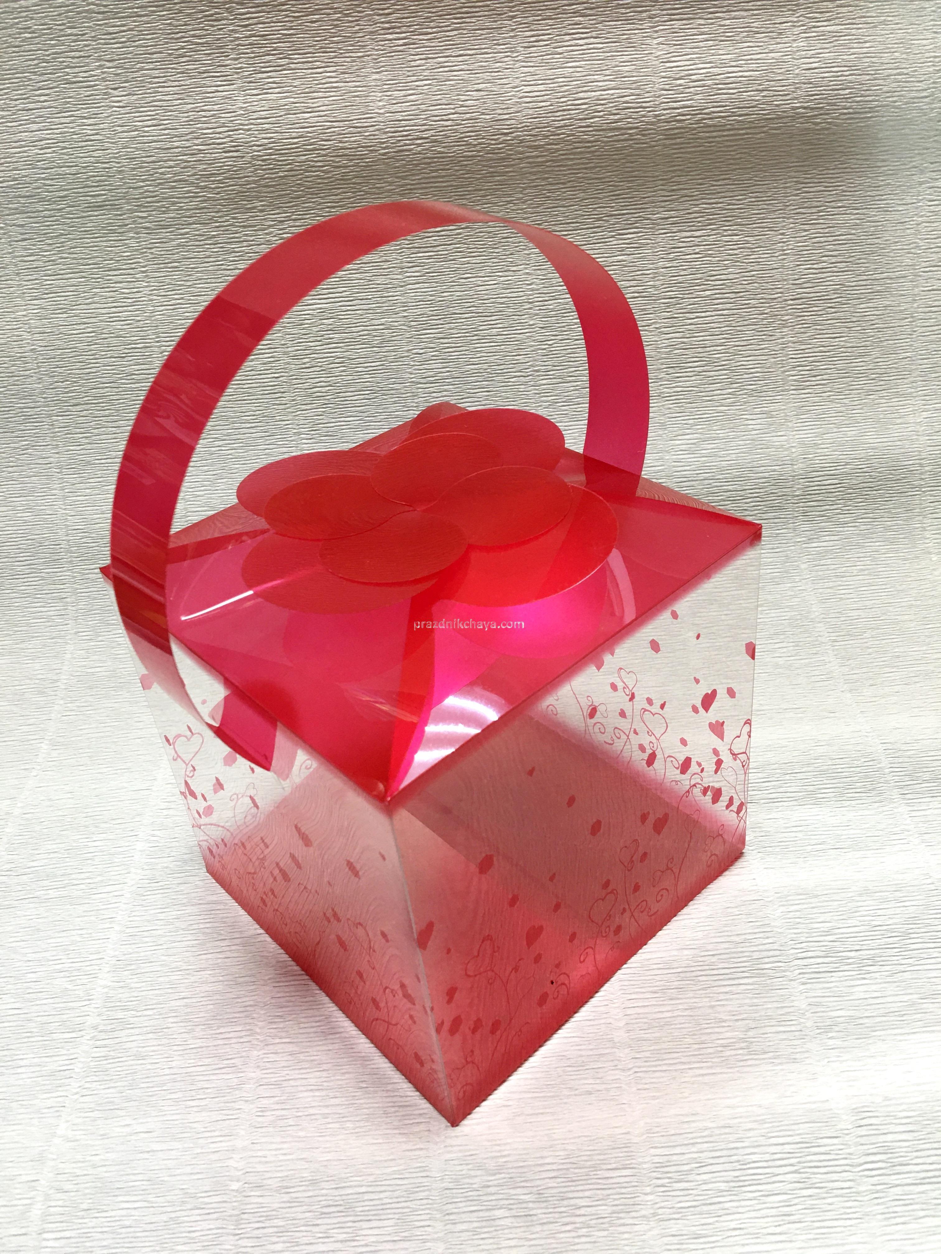 Коробка куб прозрачный Красная 12*12*12 см