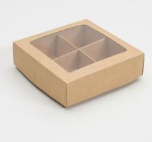 Коробка-окно 12,5*12,5*3,5 см 4 деления крафт