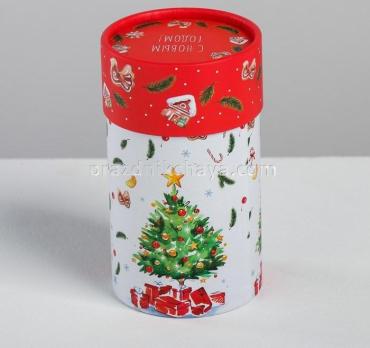 Коробка-тубус новогодняя подарочная Новогодние ёлочки 14,5*8 см