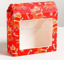 Коробка-пакет с окном Спешу к тебе с подарками 15*17*6 см