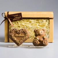 Шоколадный набор Сердце люблю и Мишка с сердцем 160 грамм